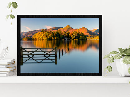 Sunrise Over Derwentwater Autumn Glass Framed Wall Art, Ready to Hang Quality Print Without White Border Black