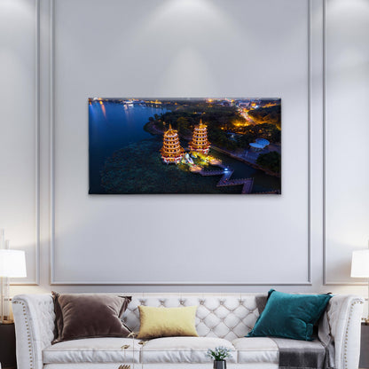 Dragon Tiger Pagodas Night Kaohsiung Taiwan Wall Art Canvas Office Home Room Framed 120x60cm
