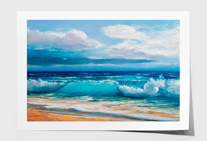 Sea Waves With Beach Painting Limited Edition High Quality Print Unframed Roll Canvas None