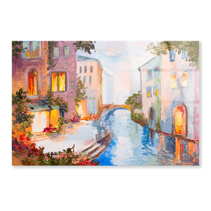 Oil Painting - Canal in Venice, Italy  Acrylic Glass Print Tempered Glass Wall Art 100% Made in Australia Ready to Hang