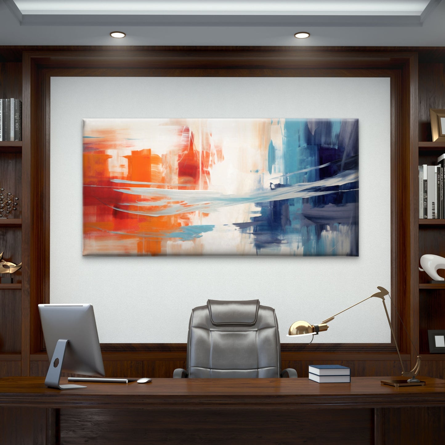 Blue Orange Abstract Wall Art Canvas Office Home Room Framed 120x60cm - Bella Home Decor