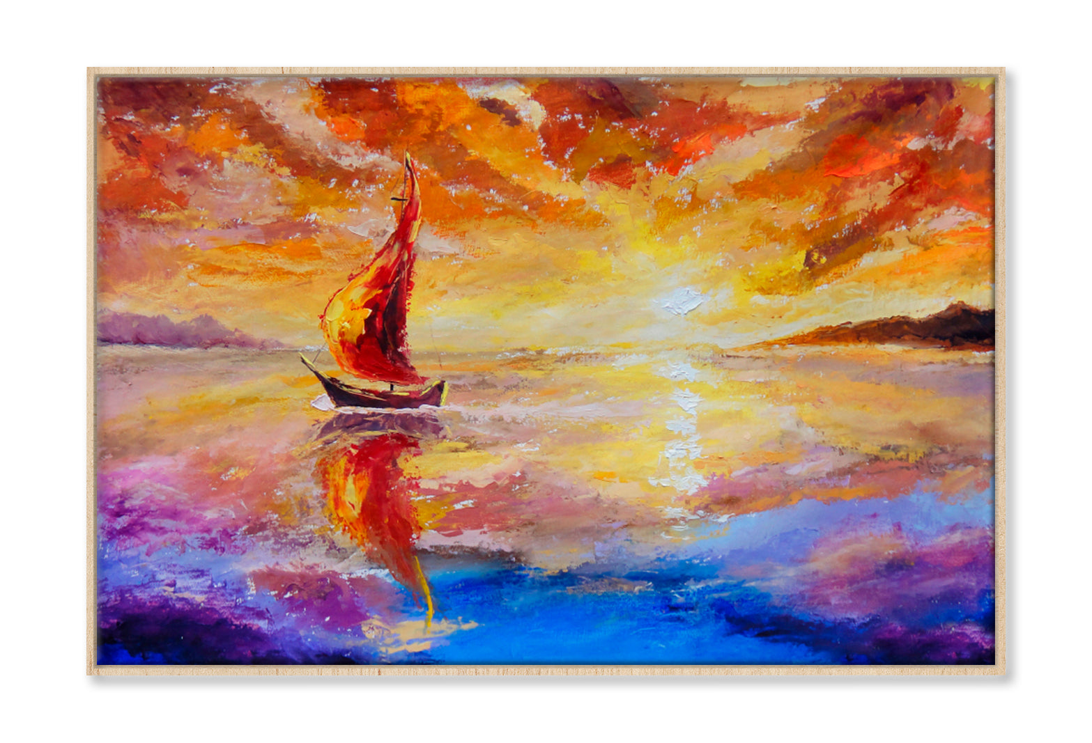 Beautiful Sunset, Dawn Over Sea Oil Painting Wall Art Limited Edition High Quality Print Canvas Box Framed Natural