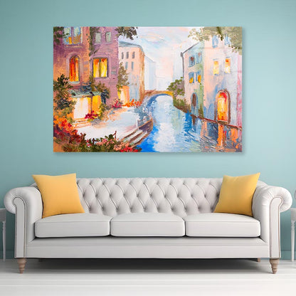 Oil Painting - Canal in Venice, Italy  Acrylic Glass Print Tempered Glass Wall Art 100% Made in Australia Ready to Hang