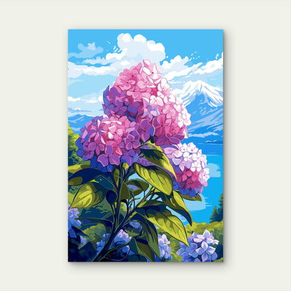 Pink Hydrangea Bloom Mountain View 40x60cm Metal Print Ready to Hang