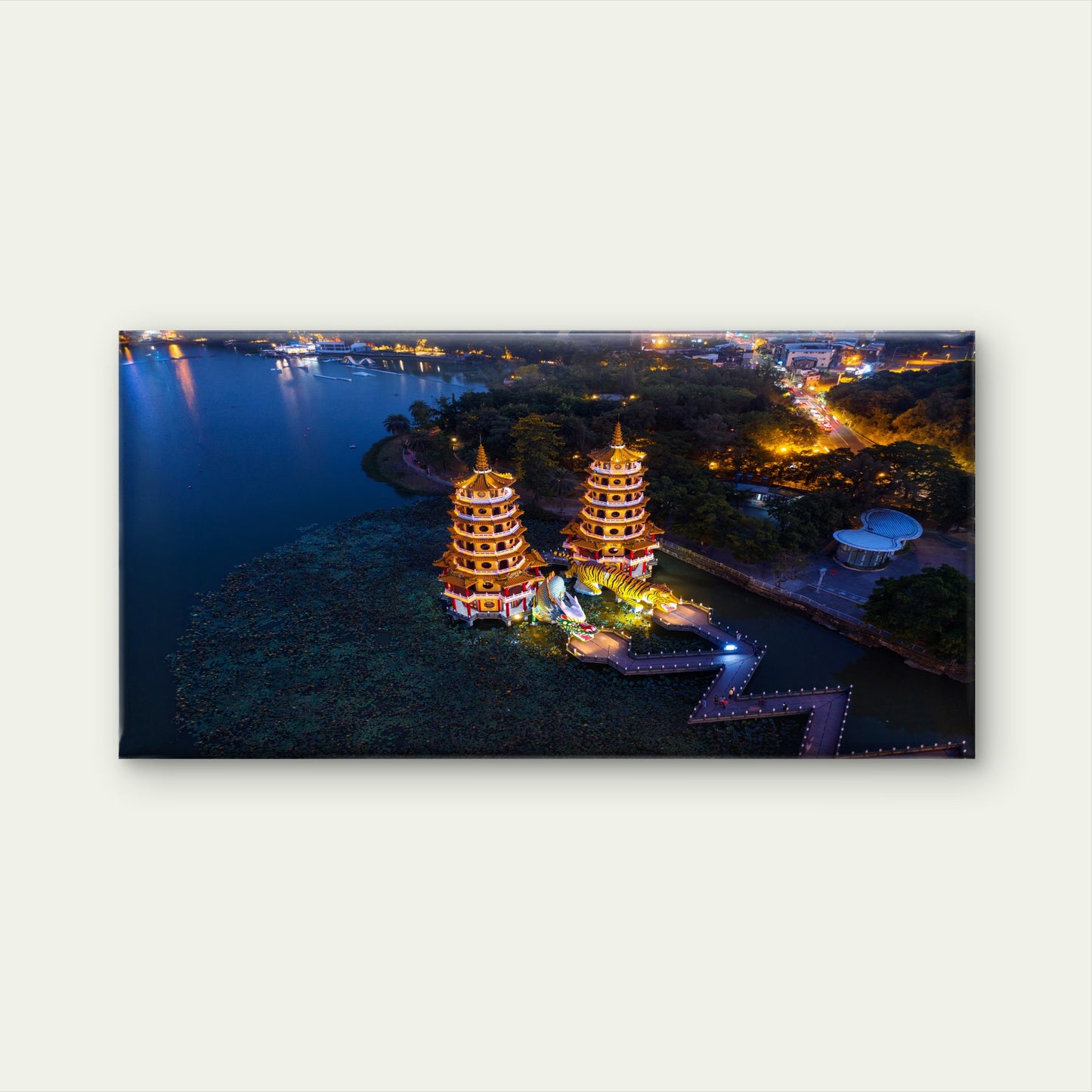 Dragon Tiger Pagodas Night Kaohsiung Taiwan Wall Art Canvas Office Home Room Framed 120x60cm