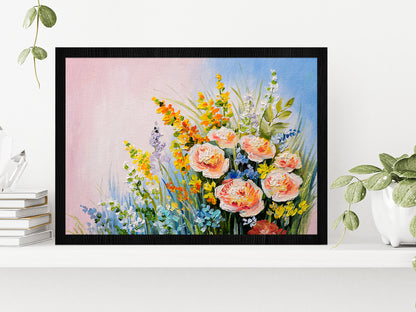 Bouquet Of Summer Flowers Glass Framed Wall Art, Ready to Hang Quality Print Without White Border Black