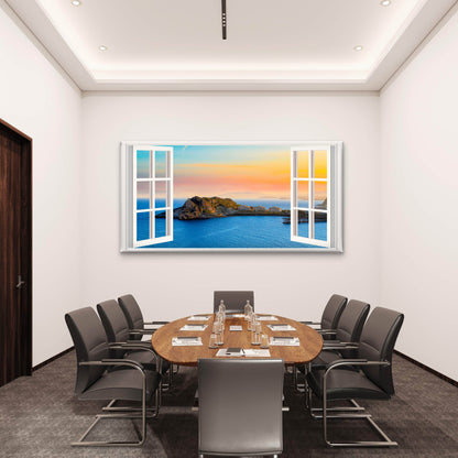 Mediterranean Blue Coast Wall Art Canvas Office Home Room Framed 120x60cm