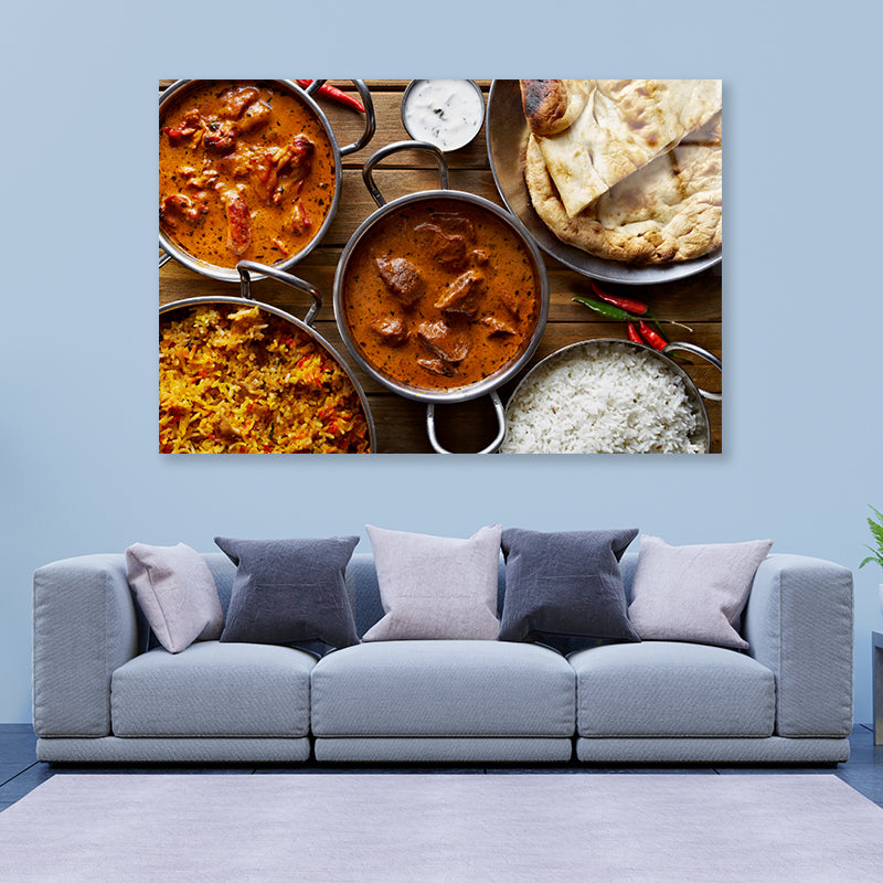 Bowls of Indian Cuisine on Table Acrylic Glass Print Tempered Glass Wall Art 100% Made in Australia Ready to Hang