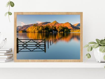 Sunrise Over Derwentwater Autumn Glass Framed Wall Art, Ready to Hang Quality Print Without White Border Oak