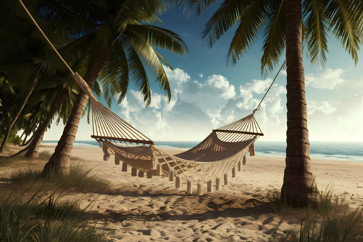 Hammock between Two Palm Trees on a Beach Home Decor Premium Quality Poster Print Choose Your Sizes - Bella Home Decor