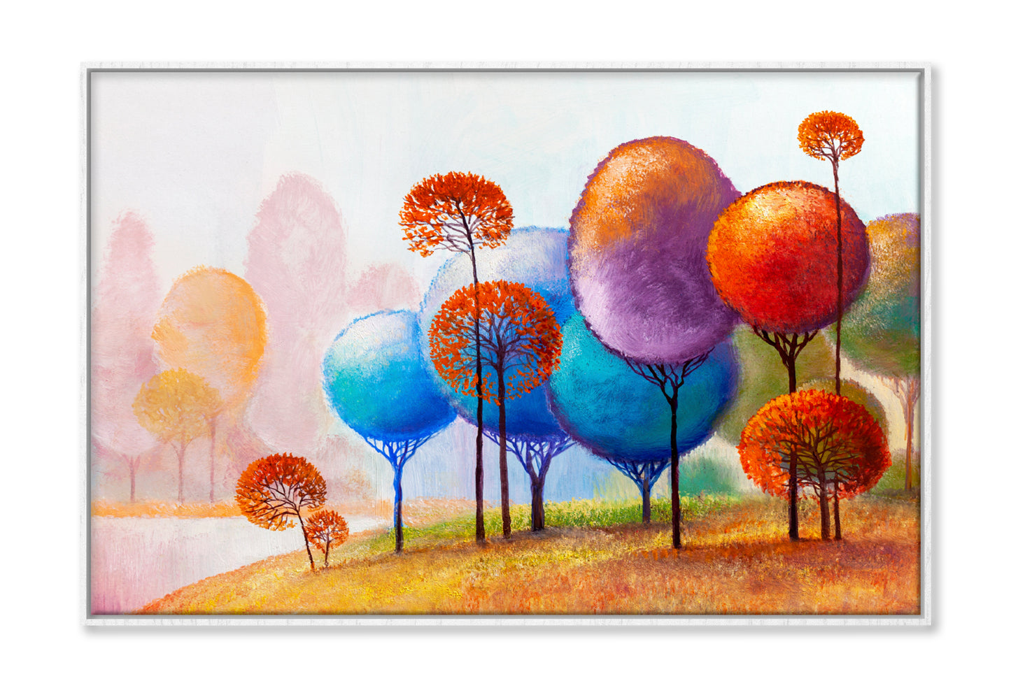 Colorful Abstract Trees Landscape Oil Painting Wall Art Limited Edition High Quality Print Canvas Box Framed White