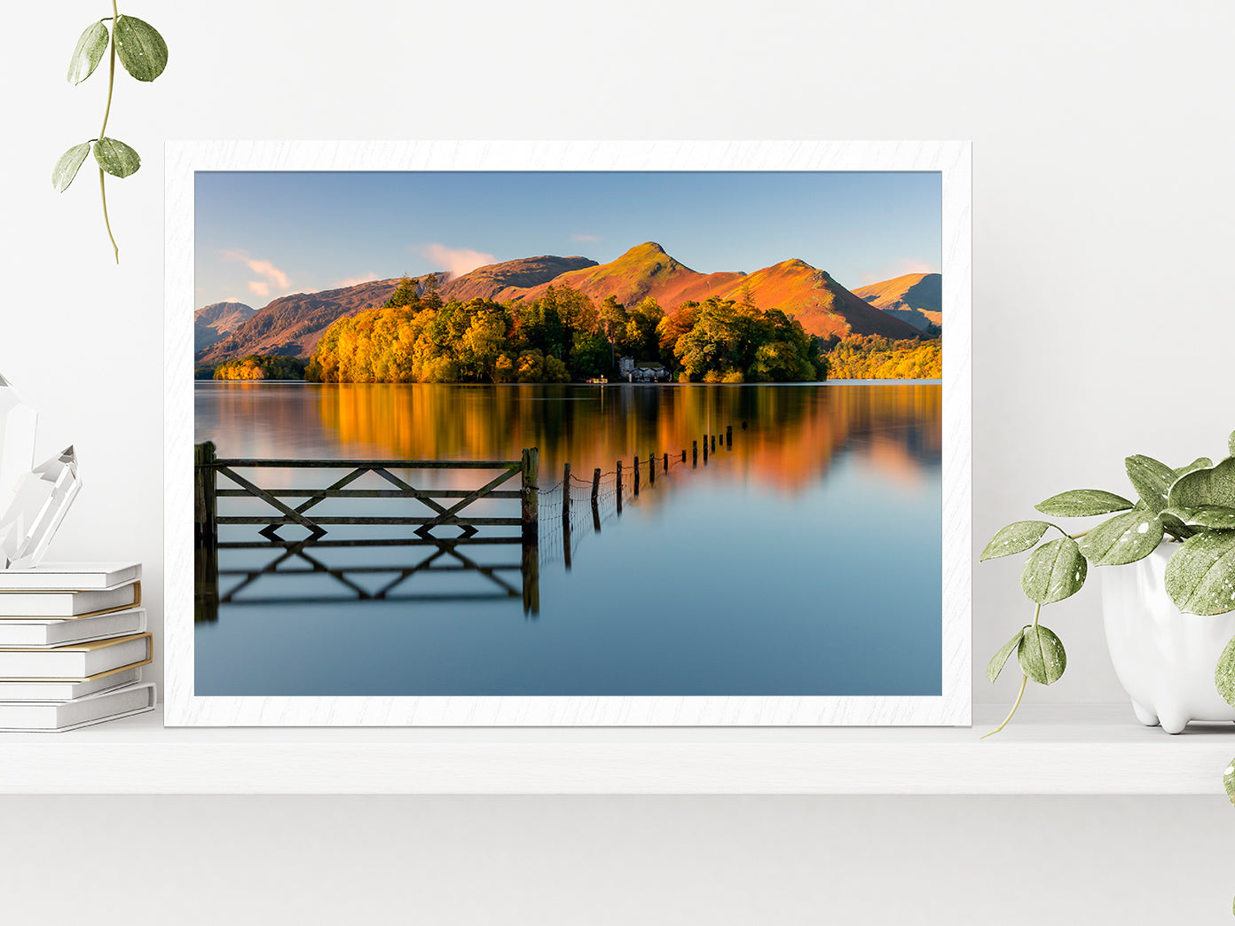 Sunrise Over Derwentwater Autumn Glass Framed Wall Art, Ready to Hang Quality Print Without White Border White