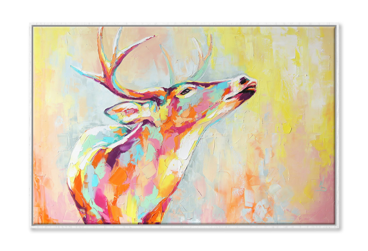 Abstract Multicolored Closeup Deer Oil Painting Wall Art Limited Edition High Quality Print Canvas Box Framed White