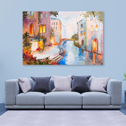 Oil Painting - Canal in Venice, Italy  Acrylic Glass Print Tempered Glass Wall Art 100% Made in Australia Ready to Hang