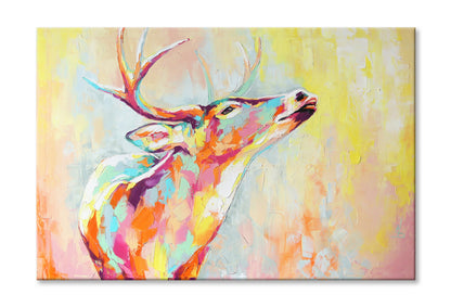 Abstract Multicolored Closeup Deer Oil Painting Wall Art Limited Edition High Quality Print Stretched Canvas None