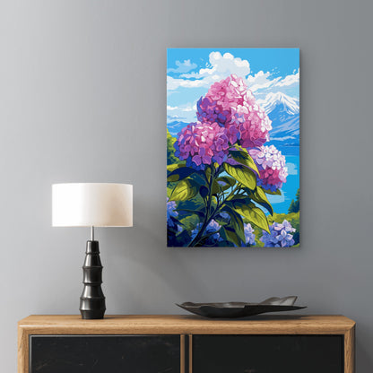 Pink Hydrangea Bloom Mountain View 40x60cm Metal Print Ready to Hang