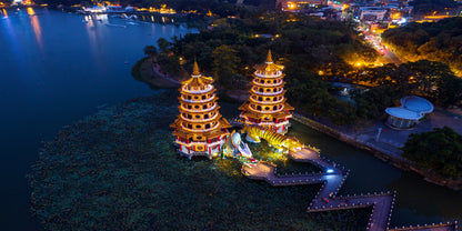 Dragon Tiger Pagodas Night Kaohsiung Taiwan Wall Art Canvas Office Home Room Framed 120x60cm
