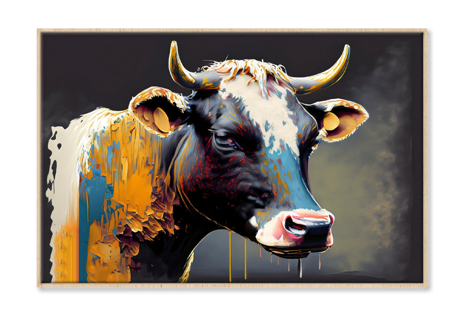 Cow Face Colorful Abstract Oil Painting Wall Art Limited Edition High Quality Print Canvas Box Framed Natural