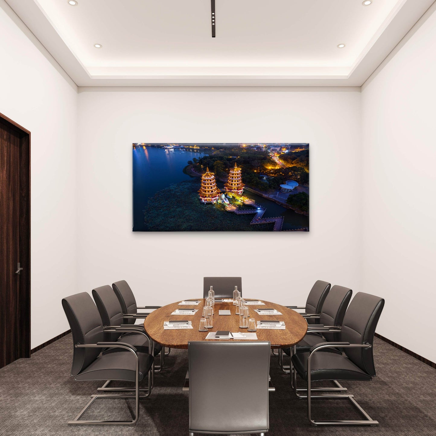 Dragon Tiger Pagodas Night Kaohsiung Taiwan Wall Art Canvas Office Home Room Framed 120x60cm