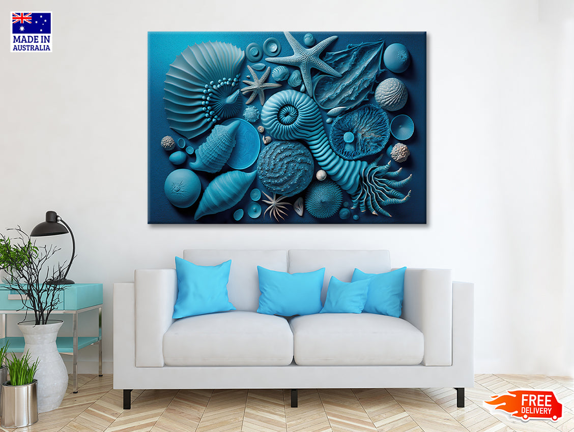 Group of Blue and White Shells Print 100% Australian Made - Bella Home Decor