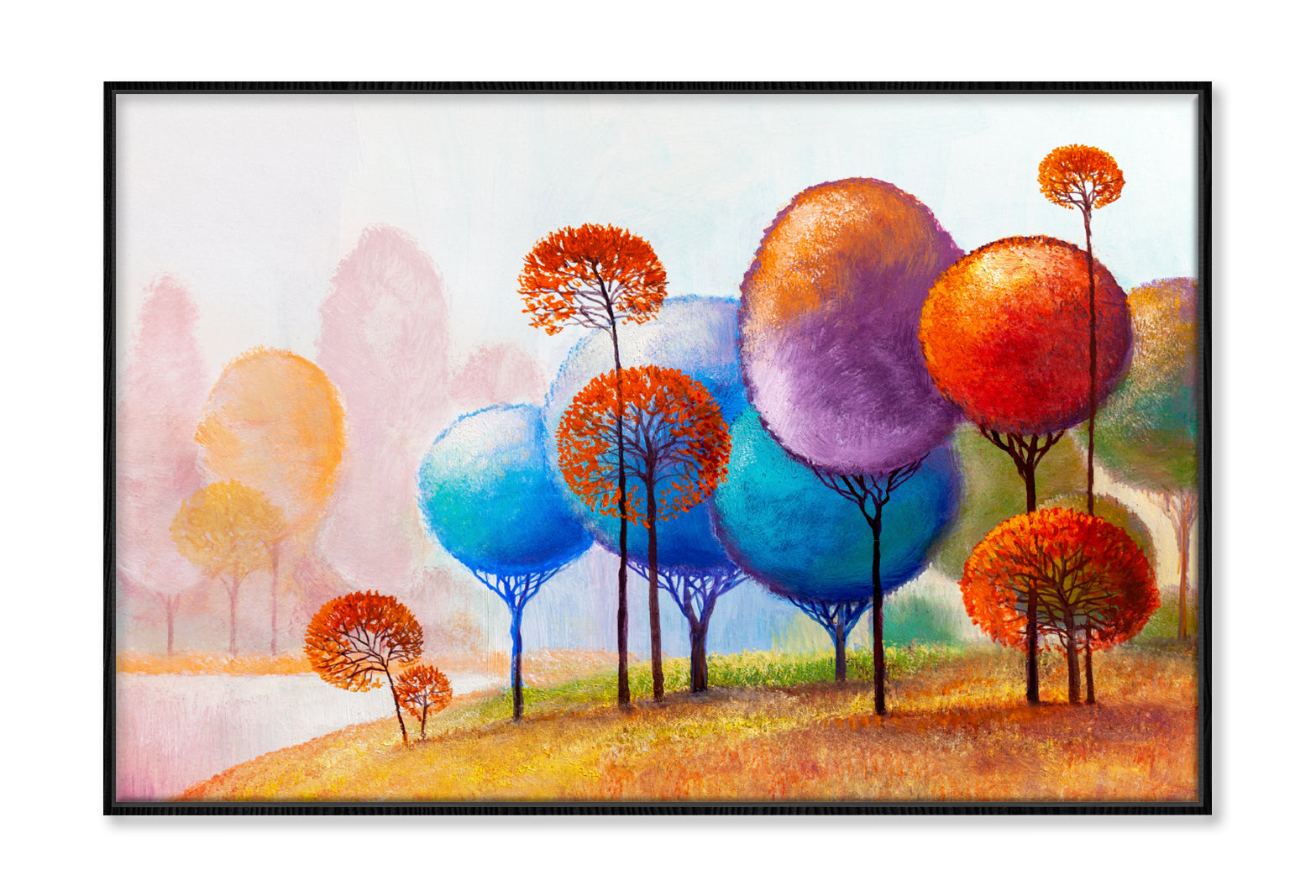 Colorful Abstract Trees Landscape Oil Painting Wall Art Limited Edition High Quality Print Canvas Box Framed Black