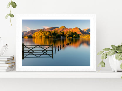 Sunrise Over Derwentwater Autumn Glass Framed Wall Art, Ready to Hang Quality Print With White Border White