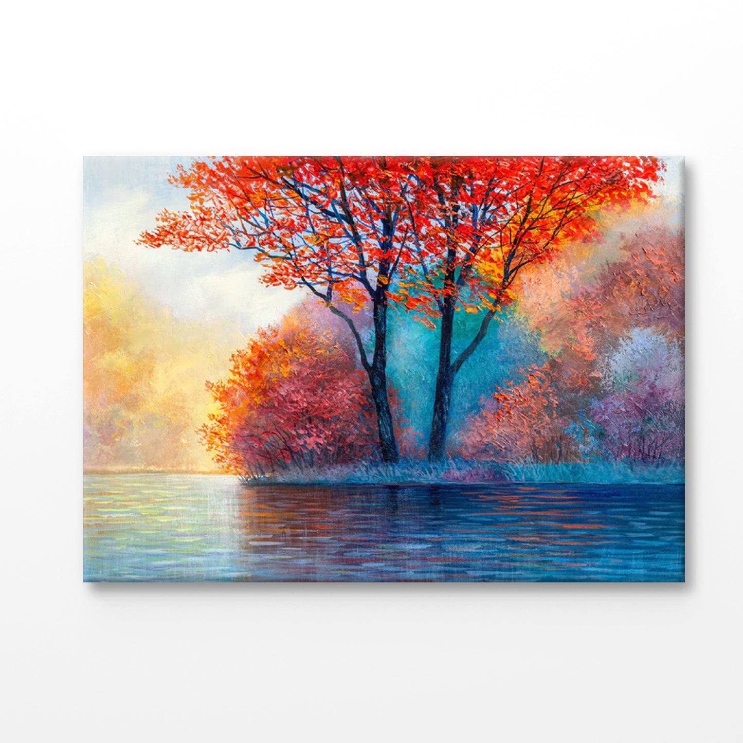 Bella Home Red Maple On The Lake Oil Painting Print Canvas Ready to hang