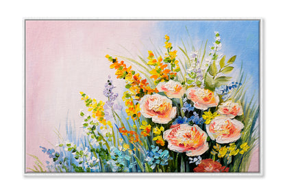 Bouquet Of Summer Flowers Oil Painting Wall Art Limited Edition High Quality Print Canvas Box Framed White