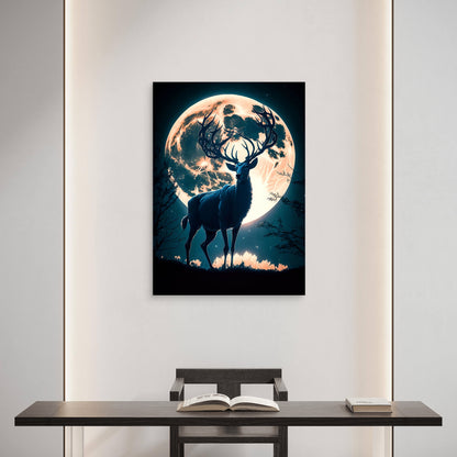 Majestic Stag Full Moon Night 60x90cm Metal Print Ready to Hang - Bella Home Decor