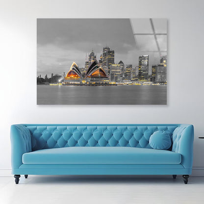 B&W Sydney Skyline in Australia Acrylic Glass Print Tempered Glass Wall Art 100% Made in Australia Ready to Hang