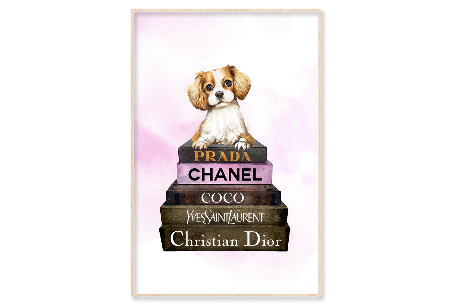 Dog On Book set Fashion Art Wall Art Limited Edition High Quality Print Canvas Box Framed Natural