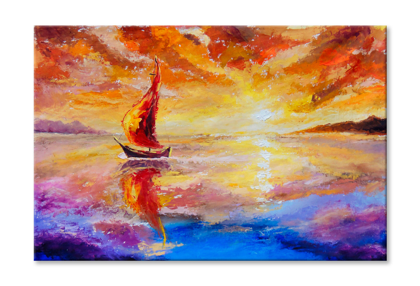 Beautiful Sunset, Dawn Over Sea Oil Painting Wall Art Limited Edition High Quality Print Stretched Canvas None