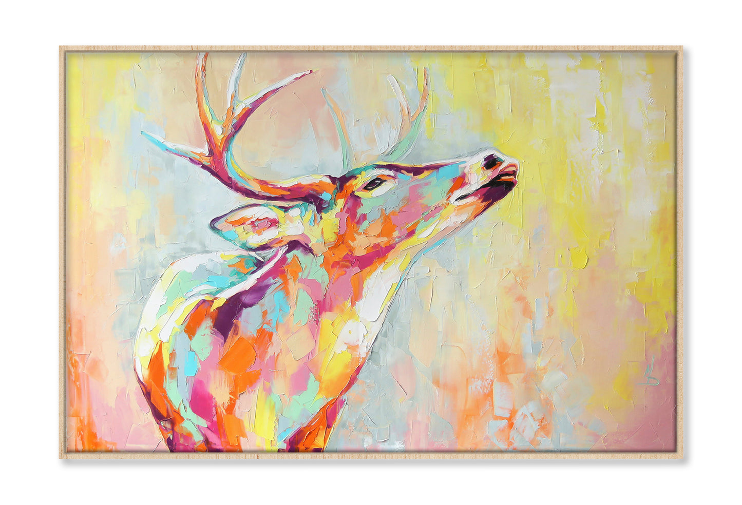 Abstract Multicolored Closeup Deer Oil Painting Wall Art Limited Edition High Quality Print Canvas Box Framed Natural