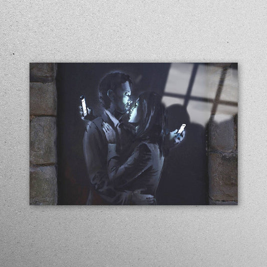 Banksy Mobile Phone Lovers Acrylic Glass Print Tempered Glass Wall Art 100% Made in Australia Ready to Hang