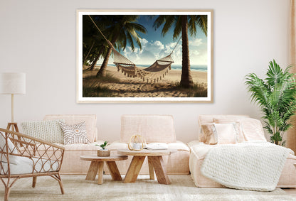 Hammock between Two Palm Trees on a Beach Home Decor Premium Quality Poster Print Choose Your Sizes - Bella Home Decor