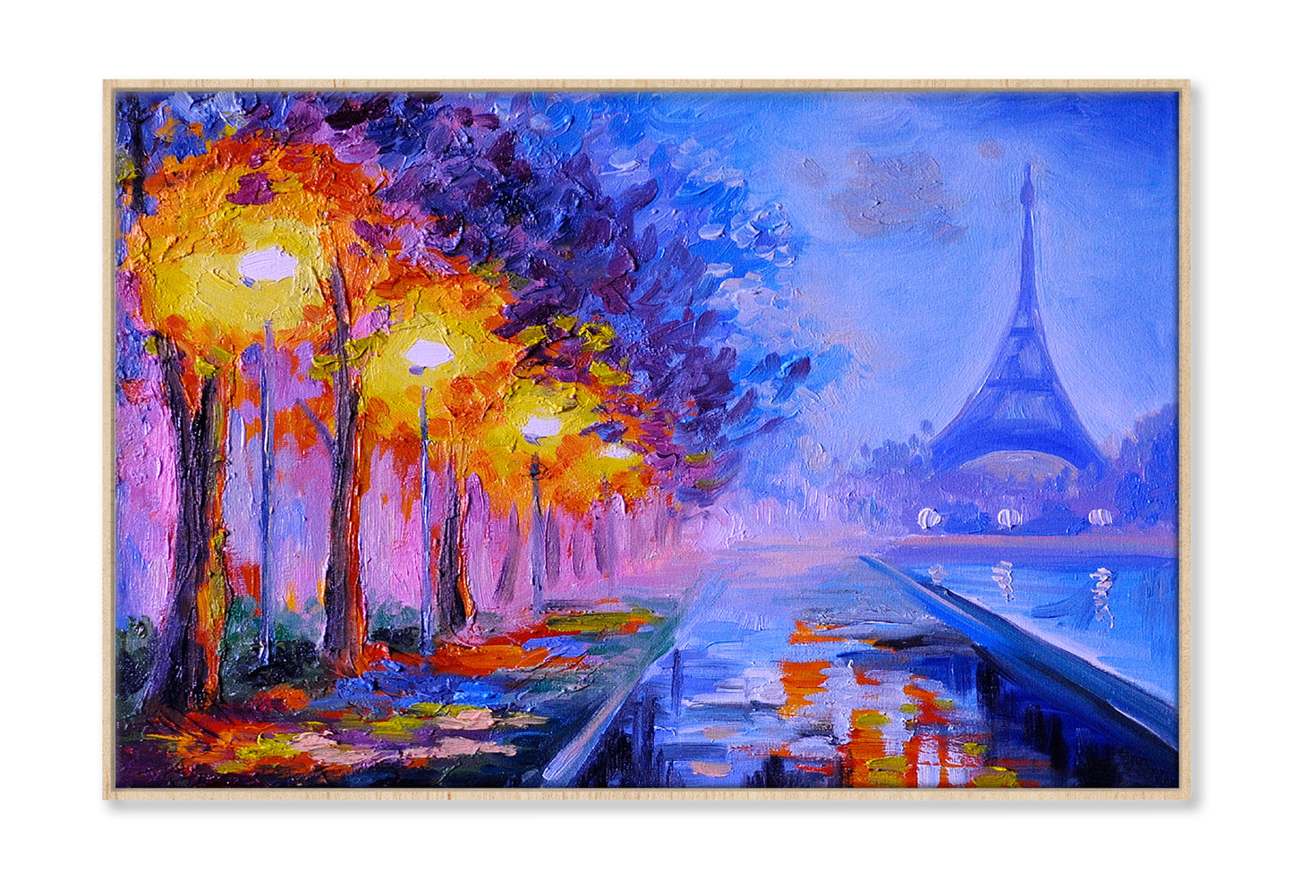 Eiffel Tower In France, Night Scene Oil Painting Wall Art Limited Edition High Quality Print Canvas Box Framed Natural