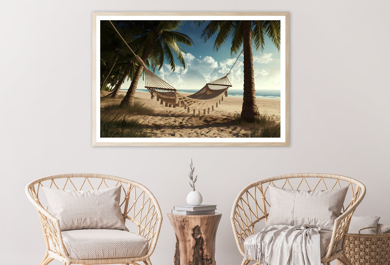 Hammock between Two Palm Trees on a Beach Home Decor Premium Quality Poster Print Choose Your Sizes - Bella Home Decor