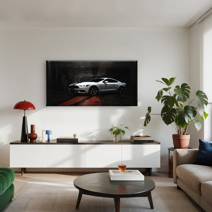 Sports White Ford Mustang Muscle Car Wall Art Canvas Office Home Framed 120x60cm