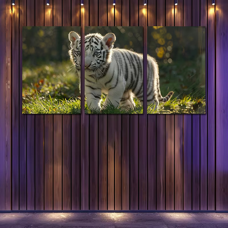 3pcs Cute White Tiger Cub Wall Art Set Canvas Framed 50x70cm - High Quality Print 100% Australian Made Wall Canvas Ready to Hang - Bella Home Decor