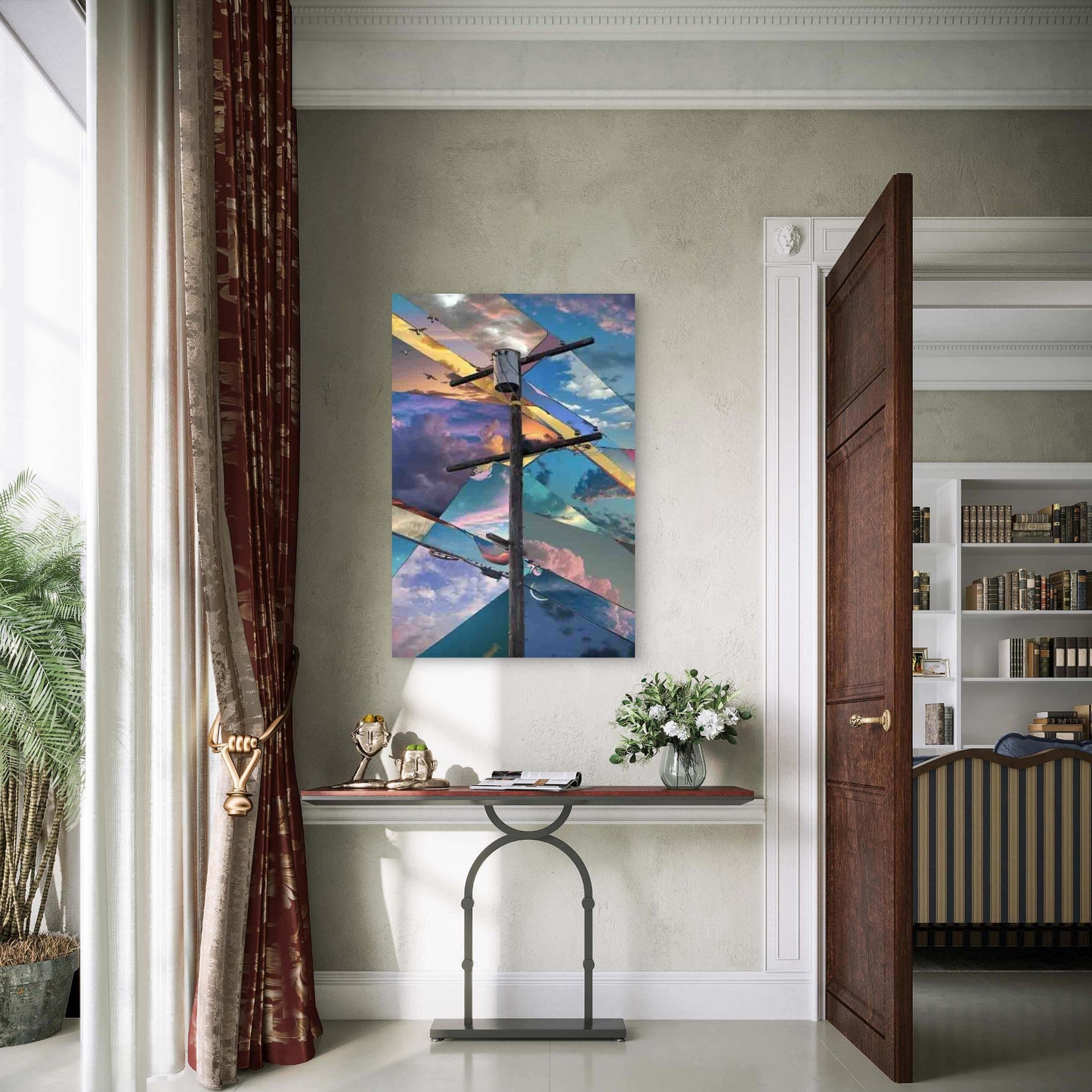 Sky on Telephone Pole Abstract Art 60x90cm Metal Print Ready to Hang - Bella Home Decor