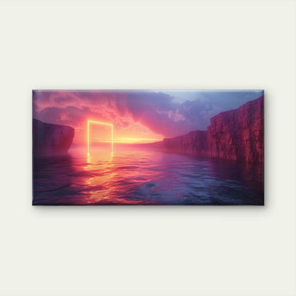 Neon Gate Surreal Seascape Wall Art Canvas Office Home Room Framed 120x60cm - Bella Home Decor