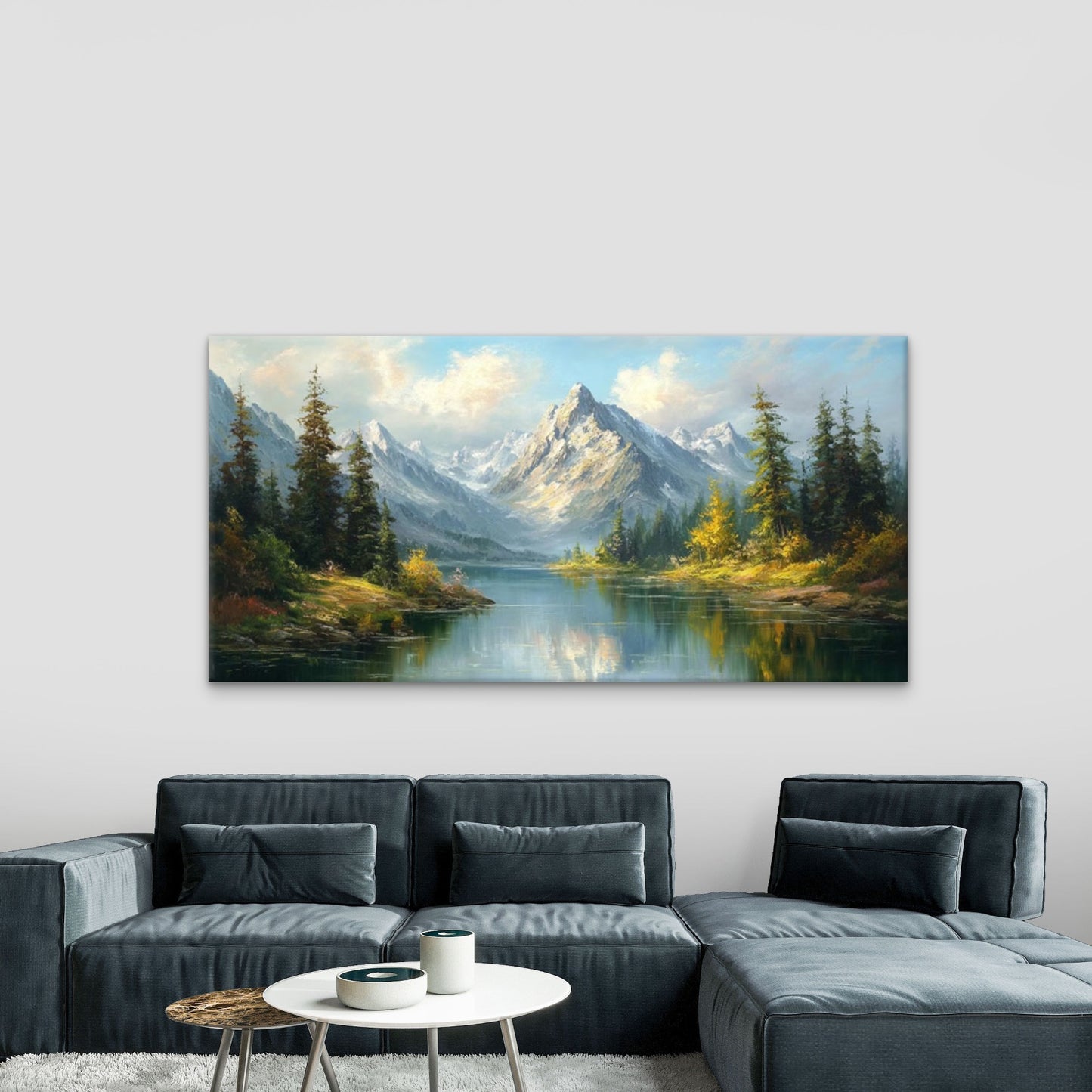 Mountain Peak Tranquil Forest Wall Art Canvas Office Home Room Framed 120x60cm
