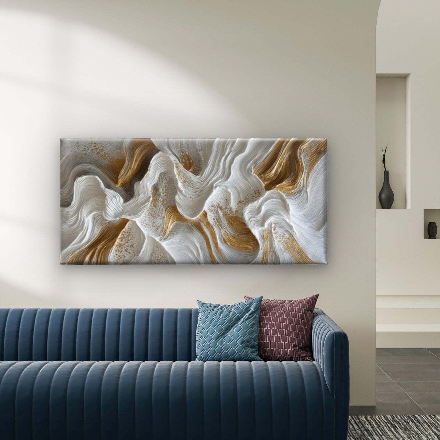 Abstract Gold Brush Stroke Wall Art Canvas Office Home Room Framed 120x60cm - Bella Home Decor