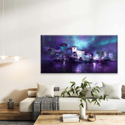 Purple Night City Waterfront Wall Art Canvas Office Home Room Framed 120x60cm