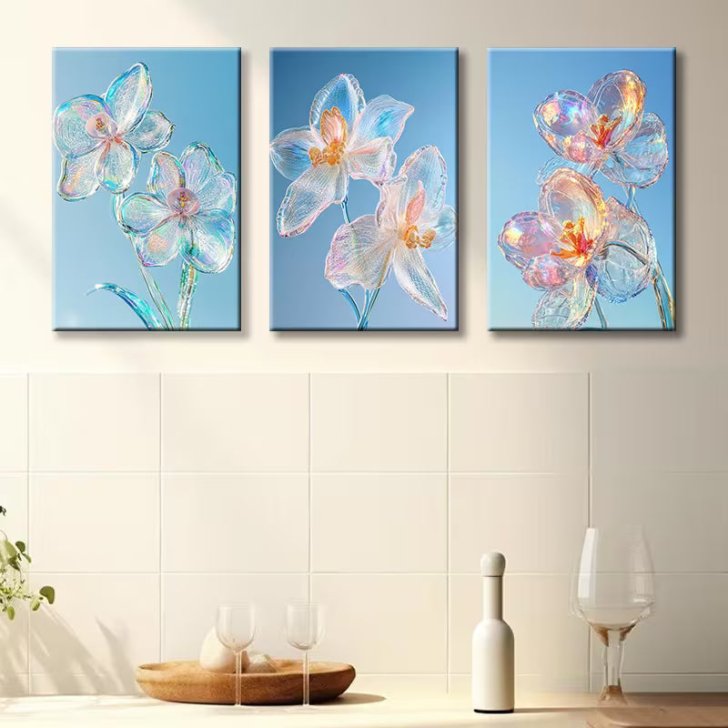 3pcs Luxurious Flowers under the Sky Wall Art Set Canvas Framed 40x60cm - High Quality Print 100% Australian Made Wall Canvas Ready to Hang