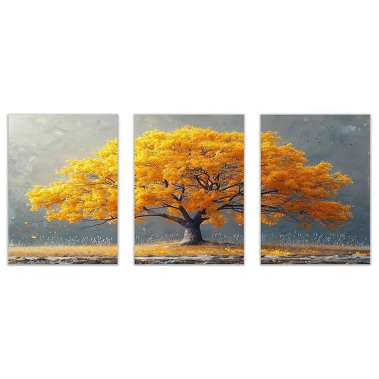 3pcs Modern Yellow Tree Meadow Painting Wall Art Set Canvas Framed 40x60cm - High Quality Print 100% Australian Made Wall Canvas Ready to Hang