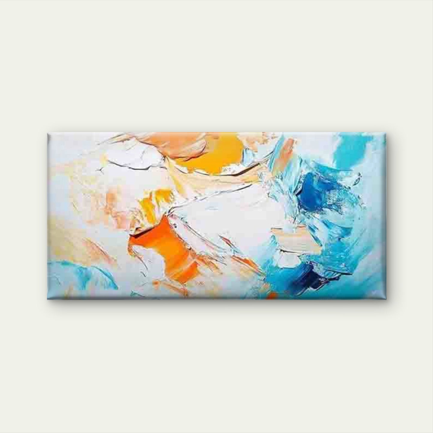 Blue, Orange, and White Swirls Wall Art Canvas Office Home Room Framed 120x60cm