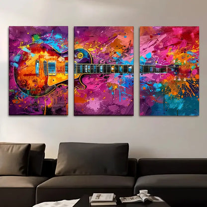 3pcs Instruments Musicales a Colors Metal Print Ready to Hang Art