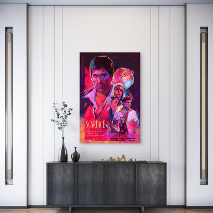 Retro Synthwave Miami Mobster Film Collage Neon 60x90cm Metal Print Ready to Hang