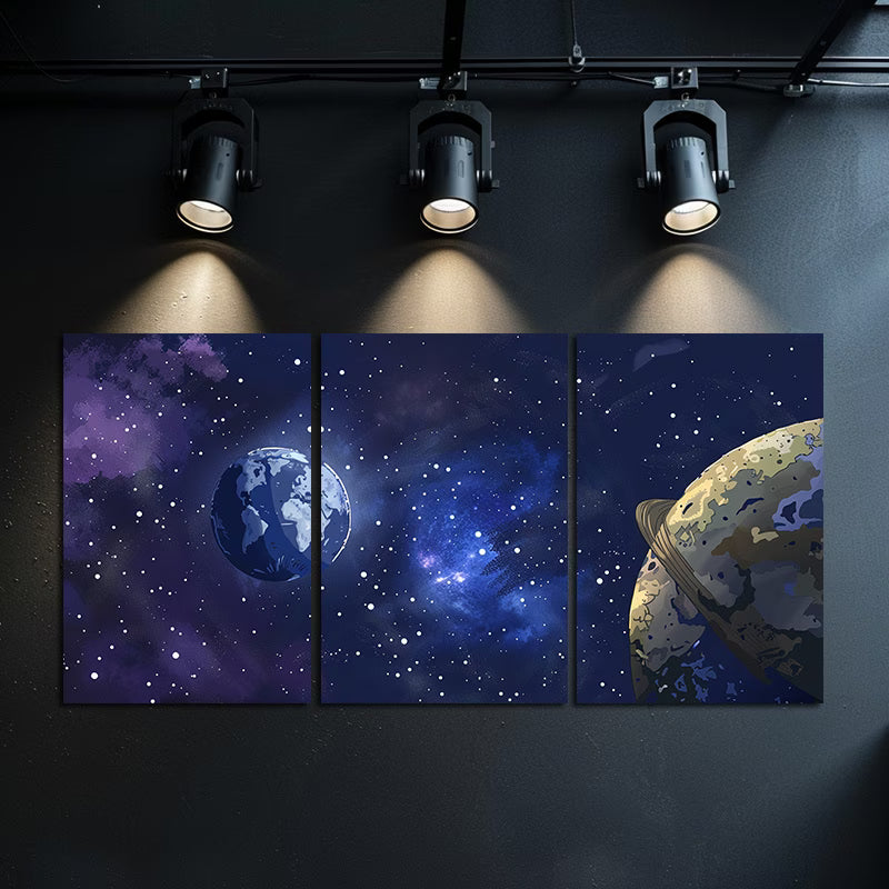 3pcs Earth and Moon in Space Design Wall Art Set Canvas Framed 60x90cm - High Quality Print 100% Australian Made Wall Canvas Ready to Hang - Bella Home Decor